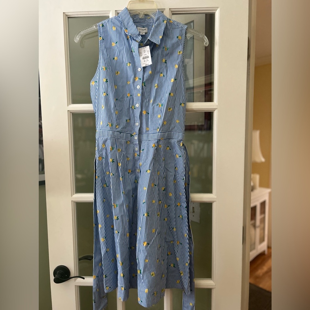 NWT J. Crew Lemon Print Sleeveless Tie-Waist Shirtdress size 6